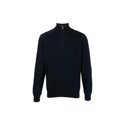 Felpa Mezza Zip con Logo Ricamato Polo Comoda Calda Aderente Felpa da Uomo Blu Navy 710858189-001
