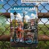 2D Flat, 1pc Vintage Amsterdam Aluminium Wall Art Sign "Cinematic Amsterdam" - 8"x12" Rustic Travel & Home Decor, Dutch Canal & Bicycle Wall Art