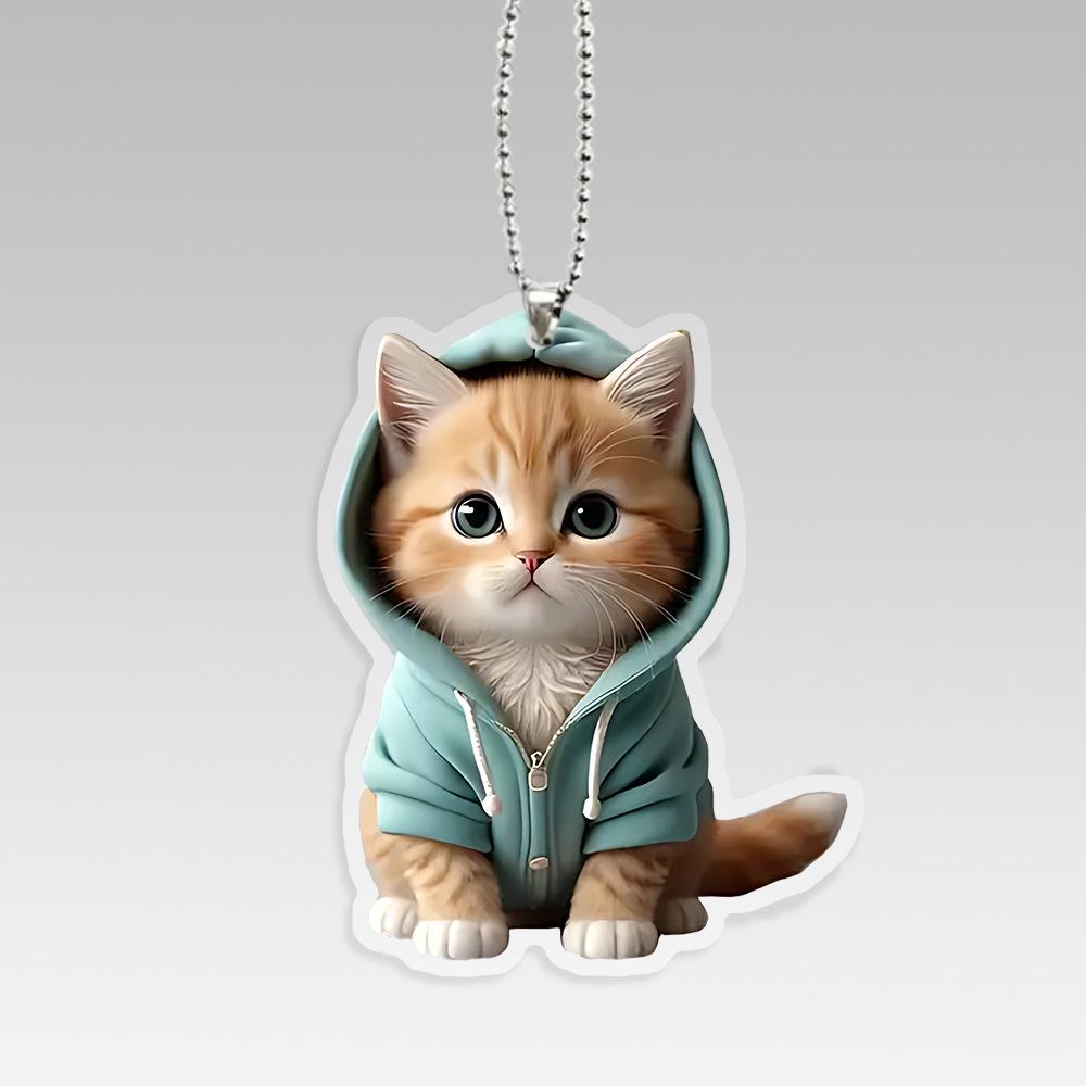 Car Rearview Mirror 2d Cat Hanging Pendant  Animal Shape Ornaments Backpack Accessories Cretive Adorns Decorative Decor for Car