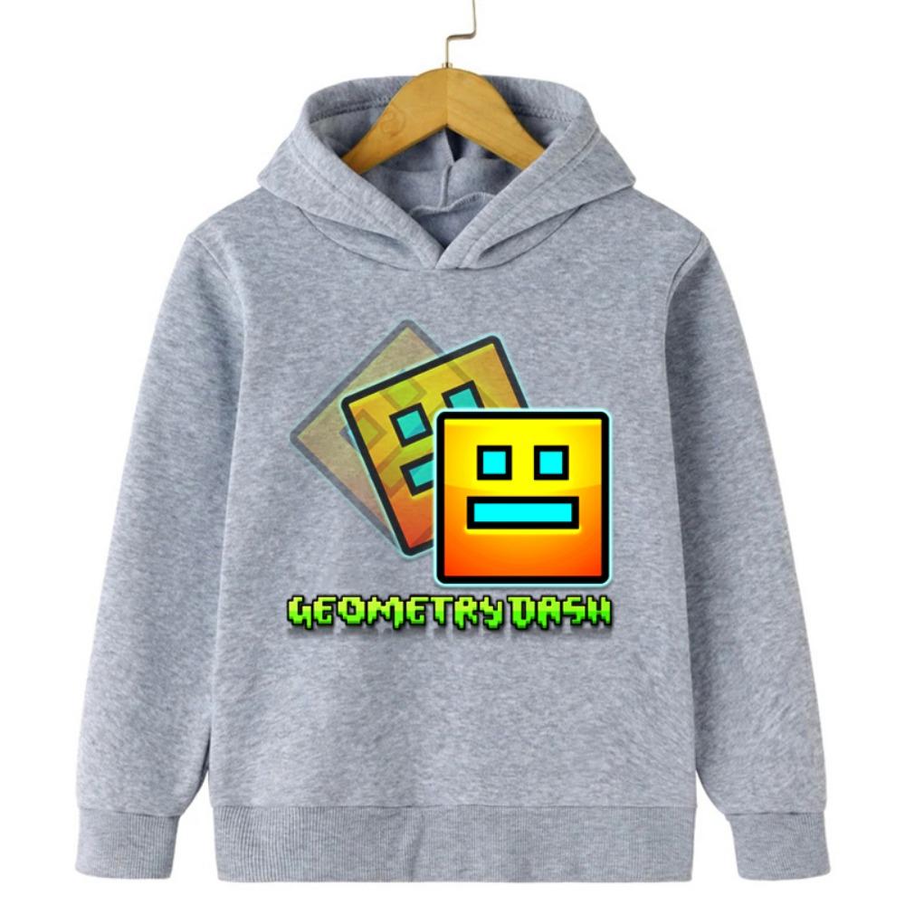 קפוצון Geometry Dash לילדים, שרוול ארוך, סווטשירט, מעילי סתיו לבנות, חולצות מצוירות מצחיקות, סווטשירטים לבנים, ביגוד לילדים