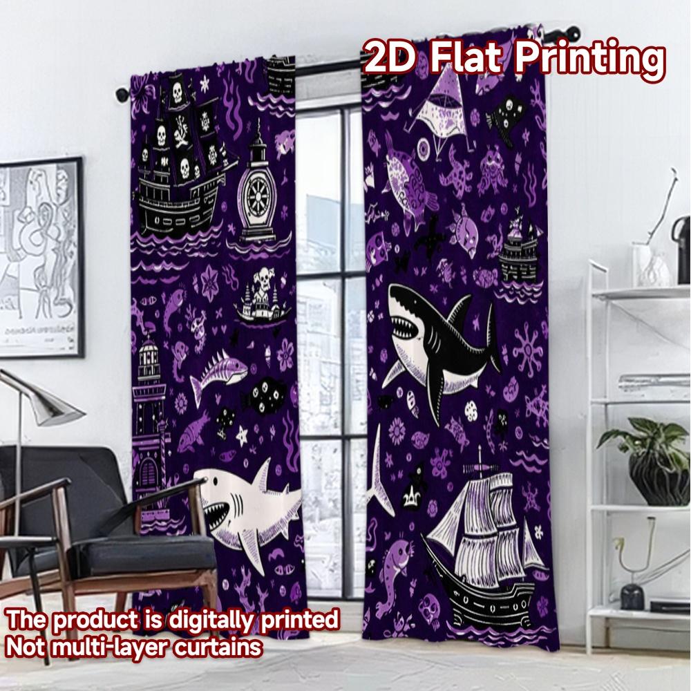 2D FLAT PRINTING 2pcs Curtains (Without Rod) Halloween Pirate Sea Adventure Chic Print Curtains Machine Washable Fabric Curtains