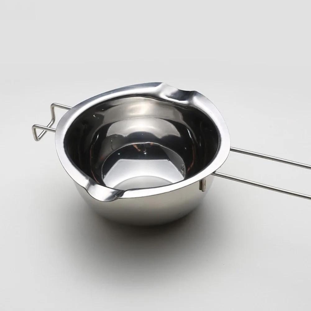 304 Edelstahl Schokoladenschmelzschüssel Backform Wachs Kerze Süßigkeiten Butter Käse Schmelztopf Langer Griff Topf Silber Küchenwerkzeug
