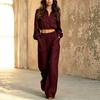 1116 Autumn New European and American Style Lapel Cropped Shirt Large Pocket Elastic Waist Wide-Leg Pants Two-Piece Set