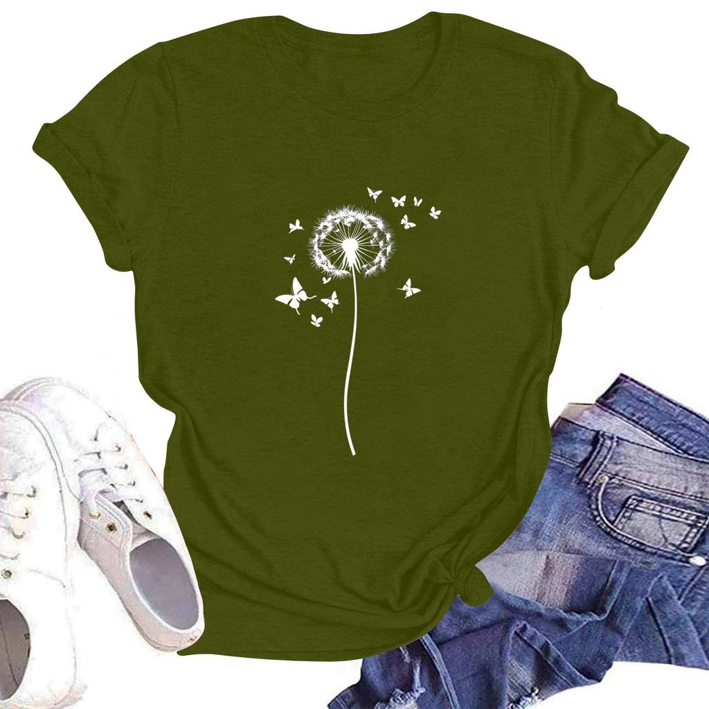 Ladies' Round Neck Casual Floral Print Short Sleeve T-shirt Top