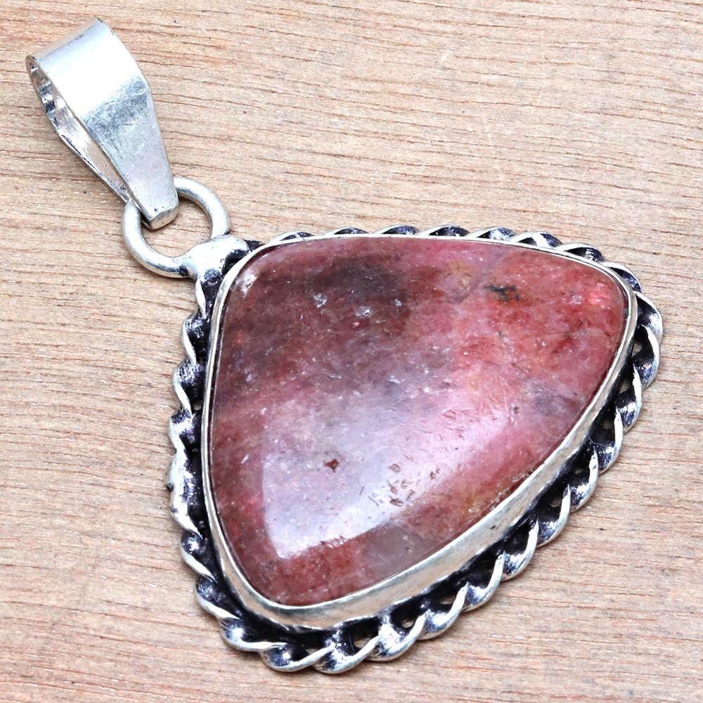 Pendant Rhodonite Gemstone Handmade Gift For Her Silver Jewelry 1.75"