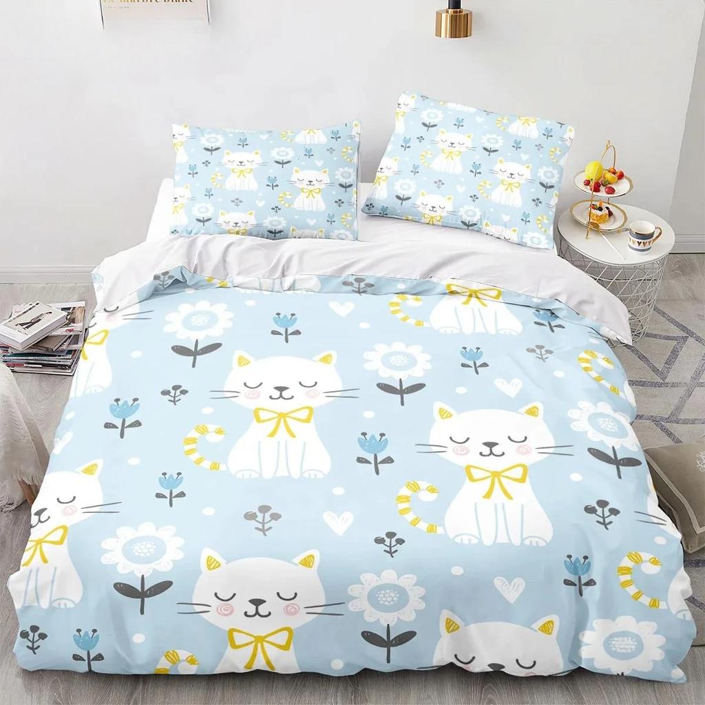 Cartoon Animal Cat Quilt Cover 3D Printed Large Print Double Size Quilt Cover Bedding Set Single Set for Boys and Girls Adult