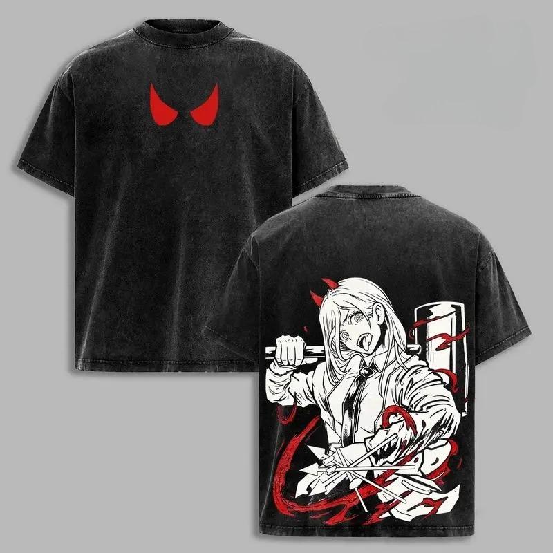 Washed Oversized Chainsaw Man Tee Shirt Men Women Cotton T-shirts Vintage Street Harajuku Male Short Sleeve Tshirt  Female Male Clothing