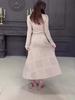 2024 Fall Slim Fit Solid Color Round Neck Long Sleeve High Waist Swing Skirt Set for Women