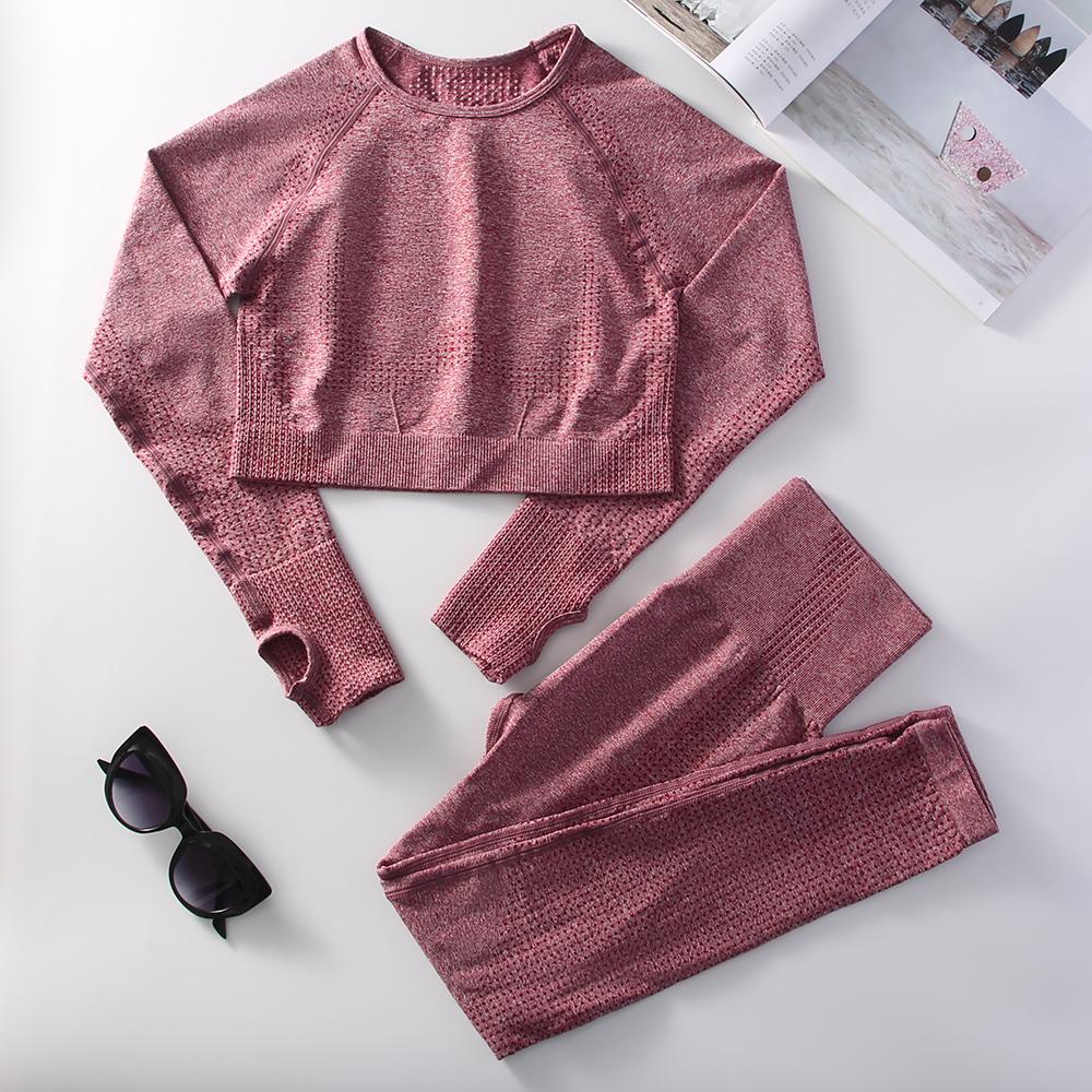 2-teiliger Sport-Yoga-Anzug Fitnessstudio Damen Laufen Sport Langarm Leggings Fahrradbekleidung Outdoor-Sport Freizeitanzug