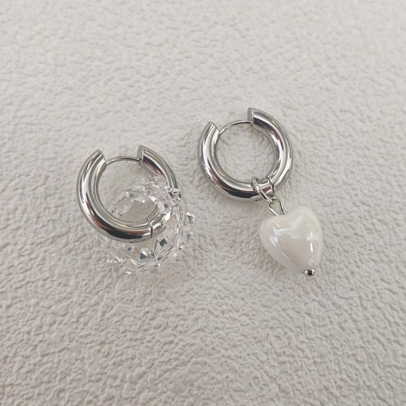 Fashion Heart Star Pendant Asymmetrical Earrings For Women Simple Geometric Circular Ear Buckle Jewelry Accessories Gift