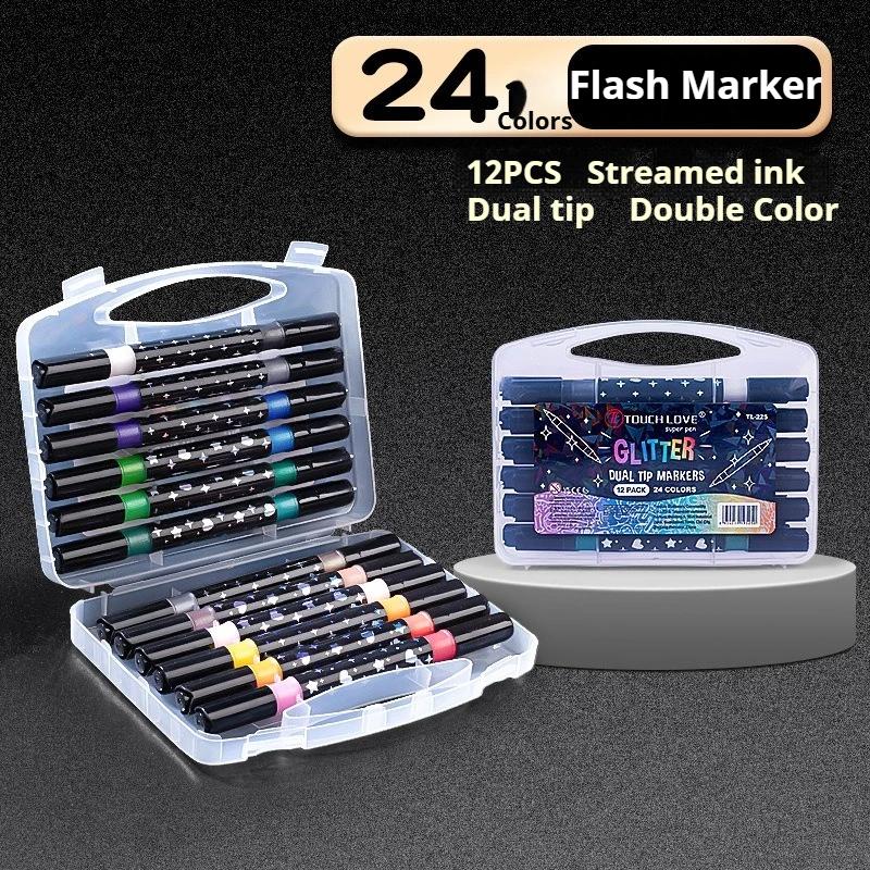 24/48/96 Colors Dual-tip Acrylic Paint Markers Metallic Glitter Fine-tip Drawing Markers Set for DIY Crafts Making Art Supplies