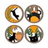 3D Cat Wall Decor 4Pcs Boho Decoration, Round Wooden Hangings, Animal Star Sun Moon Crescent Botanical Decor, Layered Wood Plaque for Living