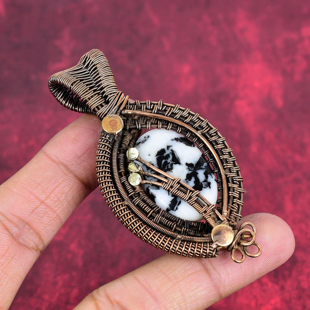 White Buffalo Turquoise Pendant Copper Wire Wrapped Pendant Gemstone Pendant Copper Jewelry Unique Pendant Gifts for Wife Handmade Pendants