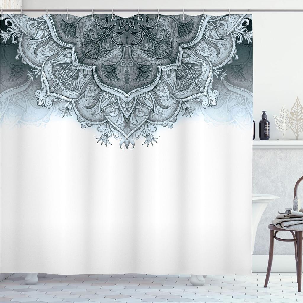 Moroccan Shower Curtain,Floral Art Vintage Style Eastern Architectural Elements Oriental Pattern,Cloth Fabric Bathroom Decor Set