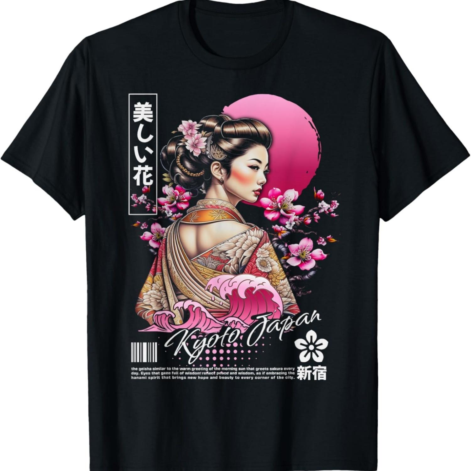 Kyoto Japan Geisha  Cherry Blossoms Sakura T-Shirt S чёрный