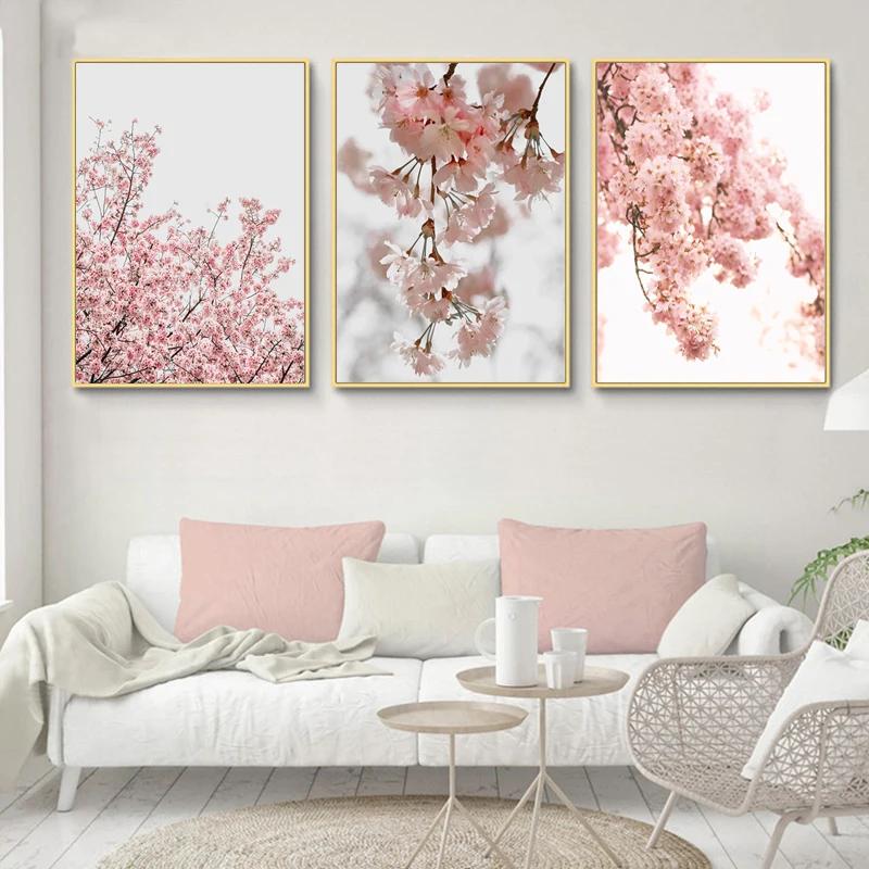 Pink Flower Petals Romantic Wall Decoration Painting Sea Beach Poster and Prints  Wall Art Canvas Living Room Frameless