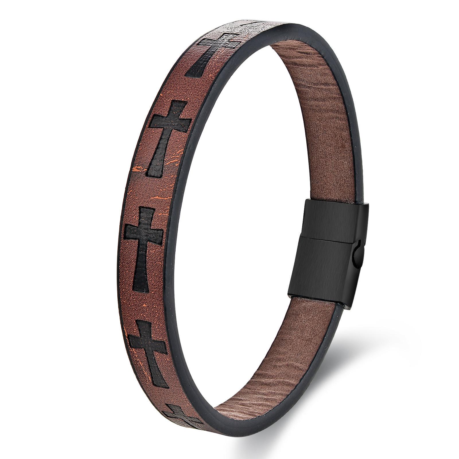 Black Leather Rope Cowhide Men s Double Layer Genuine Leather Woven Bracelet Handmade Multi-Layer Cross Leather Bracelet 2026 21CM
