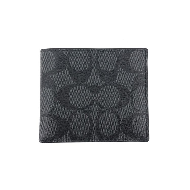 Coach Billfold Wallet 10 Compact Multi-Card Short Folded Canvas PVC Men Wallet Black Gray 66551-QBMI5 Basic Set (Bag)