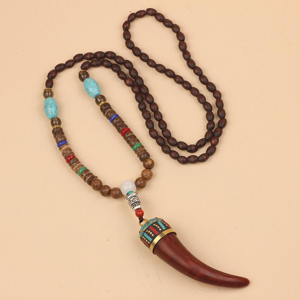 Originální etnický retro dlouhý řetízek na svetr, Nepálské vintage doplňky, Tibetský styl, Literární a univerzální náhrdelník pro muže a ženy