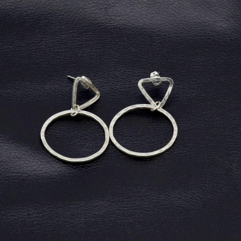 925 Sterling Silver Hammered Earrings, Handmade Hoop Studs Earrings, Gift For Her
