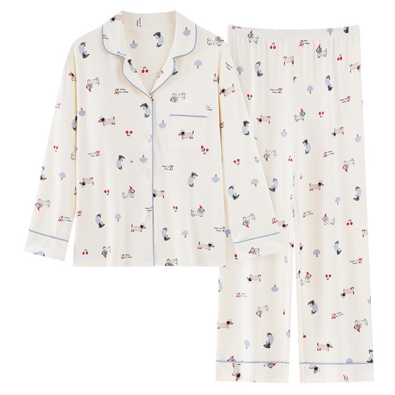 2025 Neues Damen Süßes Langarm-Pyjama-Set – Frühling/Herbst Zweiteiliger Cardigan und Hose
