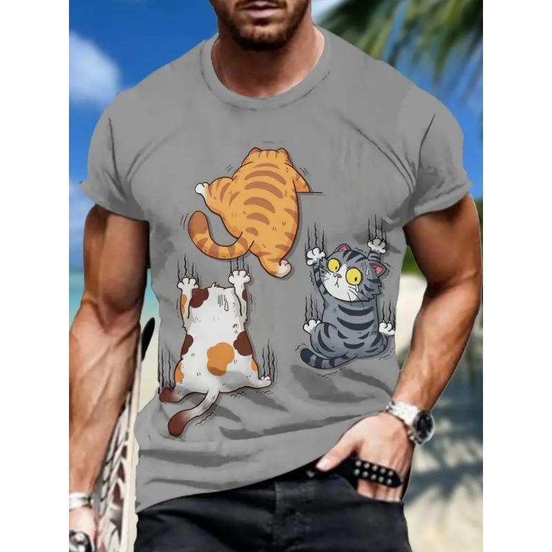 Fashion Sketch Animal Graphic Men T-Shirts Cats 3D Print Oversize Short Sleeve T-Shirt O-Neck Casual Men Women T-Shirt Clothing