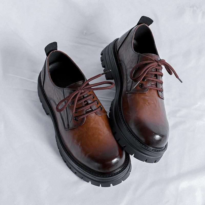 Spring And Autumn Small Leather Shoes Men'S Hong Kong Style Japanese Bright Black Youth Platform British Style Shoes 65225-R