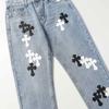 9910 CHROME HEARTS Men's and Women's American Style Trendy Jeans with Fabric Patches, Holes, Embroidery, Casual and Fashionable High Street Pants