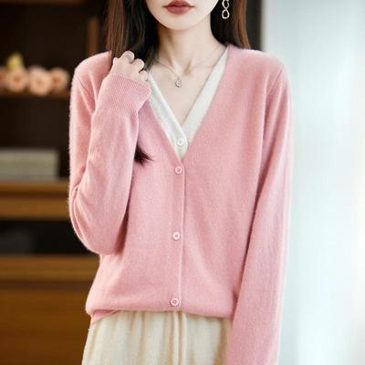Women's Plus Size V-Neck Knit Wool Cardigan - Long Sleeve Sweater for Autumn and Winter