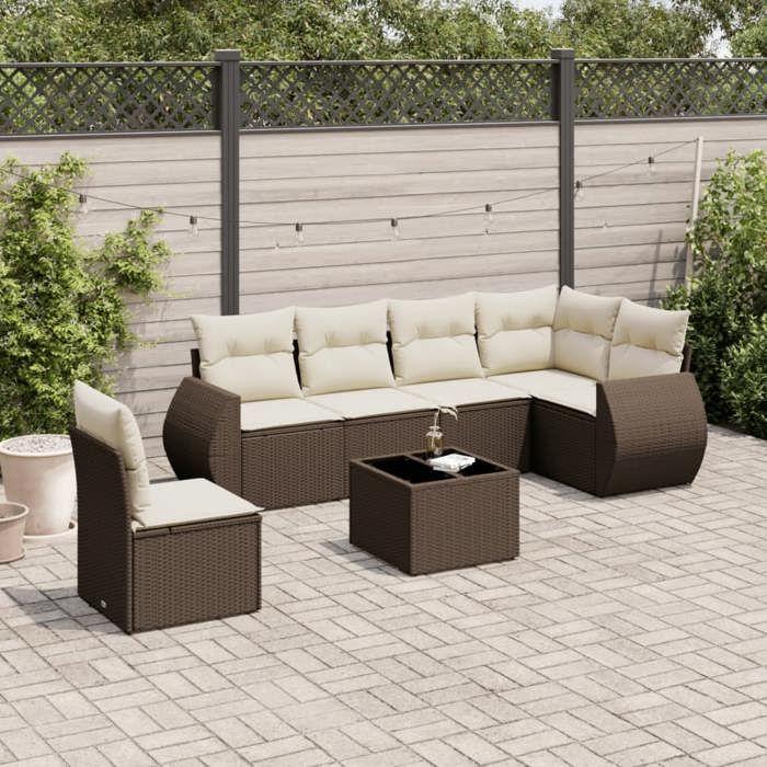 VidaXL Salon de Jardin avec Coussins 7 pcs, Canapés de Terrasse, Ensemble de Meubles de Patio, Mobilier d'Extérieur, Marron 3253780