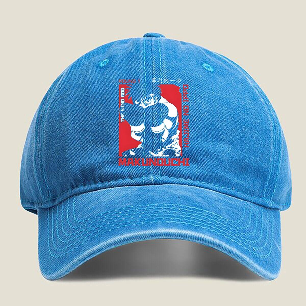 

MAKUNOUCHI Boxing Design Fashion Washed Baseball Cap Hat Outdoor Activities One Size озеро синього кольору