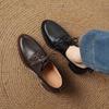 Krazing Pot Sheepskin Autumn Winter Shoes Chunky Heels Size 43 Size 42 Round Toe Lace Up Deep Mouth Retro Fashion Pumps