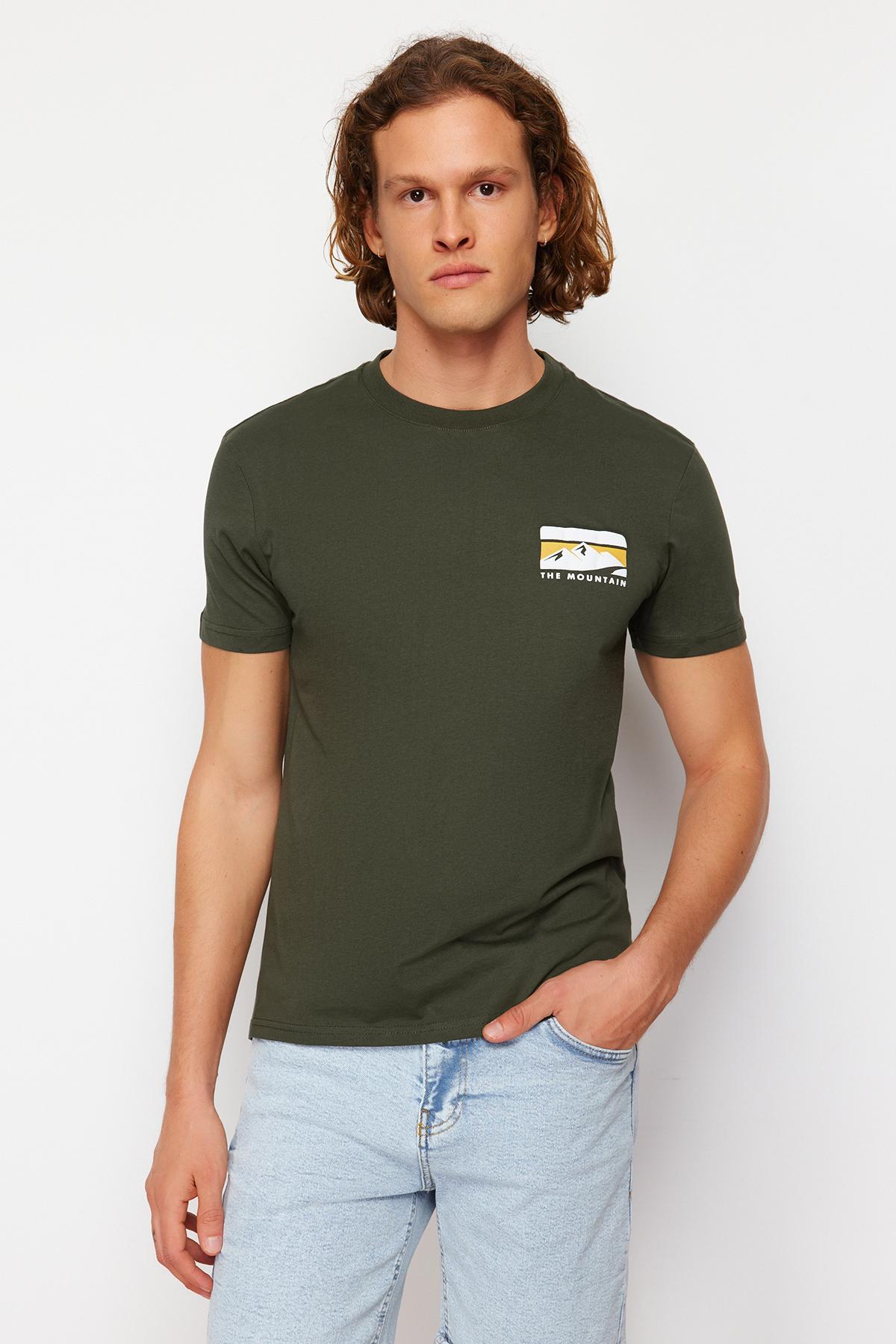 

Men s Fashion New T-Shirt Khaki Regular Normal Cut Printed 100% Cotton Short Sleeve T-Shirt