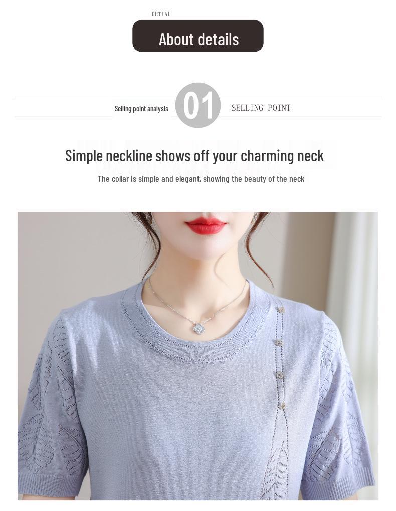 Mom's Summer Ice Silk Short-Sleeve Top for Middle-Aged Women