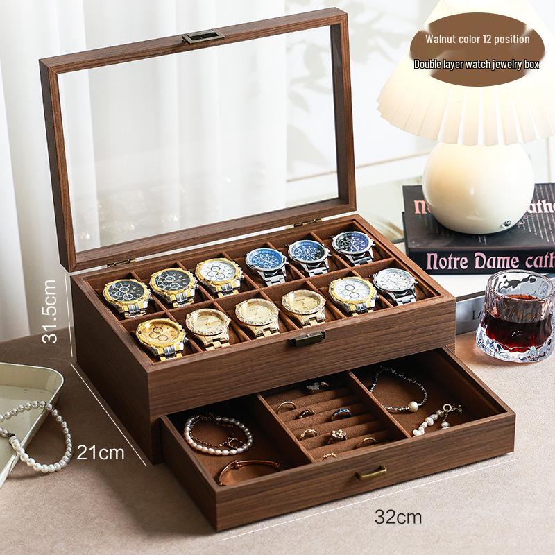 Walnut Grain Flip-Top Watch Box with Glass Display