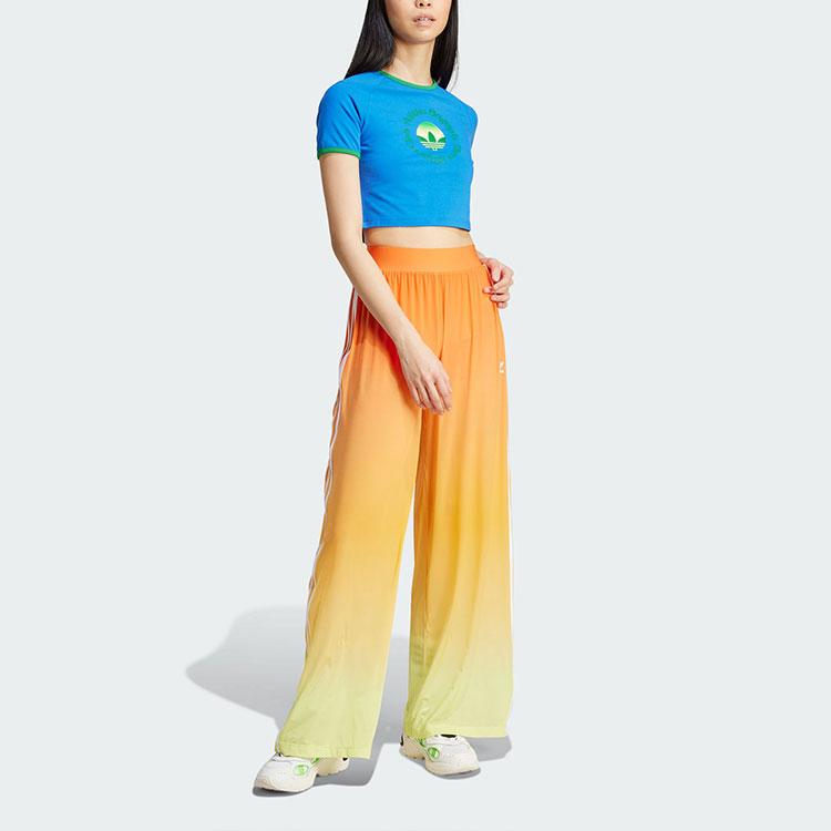 Adidas Originals Graphic Stripe Logo Classic Sports Crop Top T-Shirt Women Tops Blue JG8057