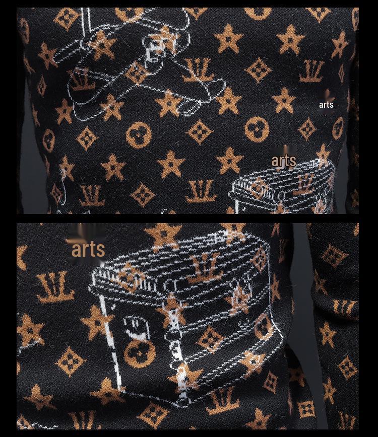 Męski zimowy europejski sweter z żakardowej wełny 2024 - Modny dzianinowy z okrągłym dekoltem, codzienna odzież