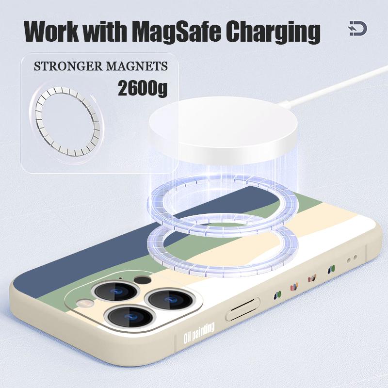 Magnetic For Magsafe Case For iPhone 17 Pro Max Colorful Stripes Print Soft Silicone Phone Back Cover For iPhone 16 15 14 13 Pro Max 16e 17e