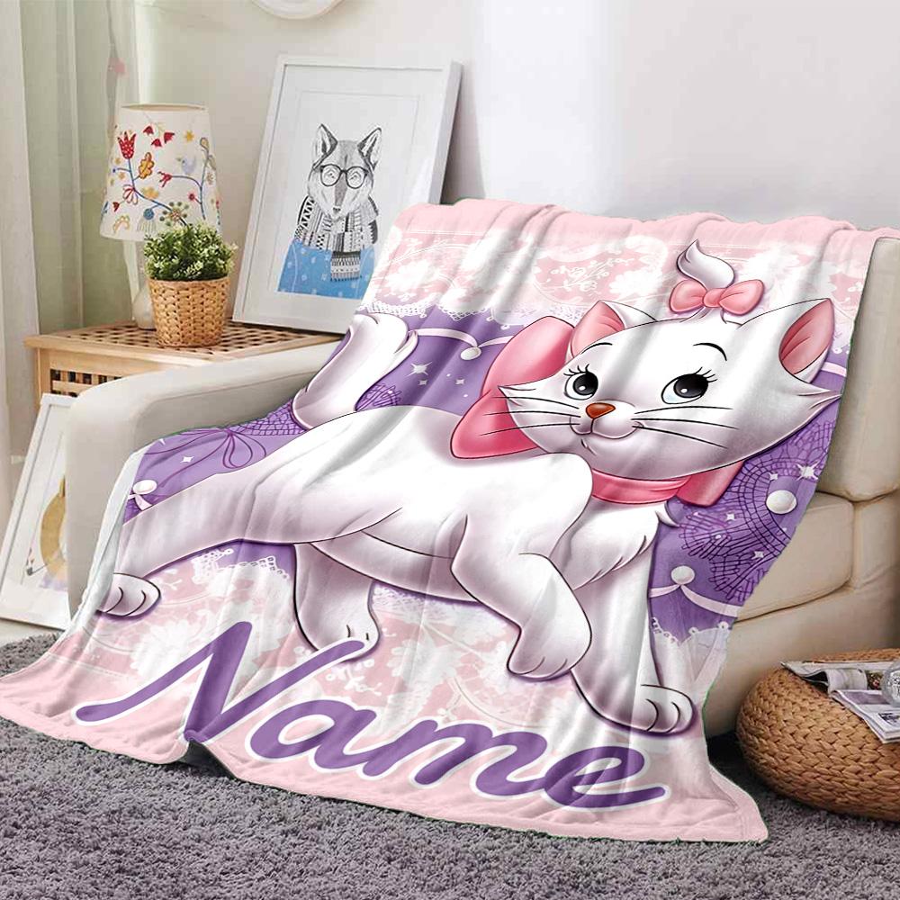 Custom Name Adorable Aristocats Art Flannel Blanket for Super Soft Cute Comfort Blanket for Travel Bedding Couch Sofa Blanket