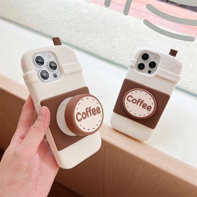 Neuester 3D-Kaffeebecher-Faltständer-Halter Handyhülle für iPhone 17ProMax 17 16 15 14 13 12 Pro Max Silikon Stoßfeste Hülle