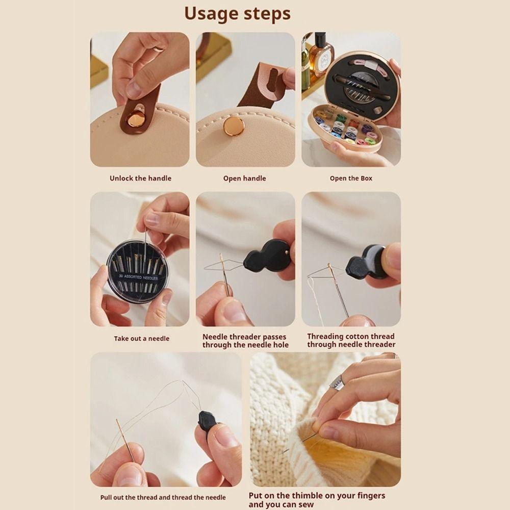 Portable Mini Sewing Set PU Leather Case Needle Threads Box Travel Sewing Kit  Manual Sewing