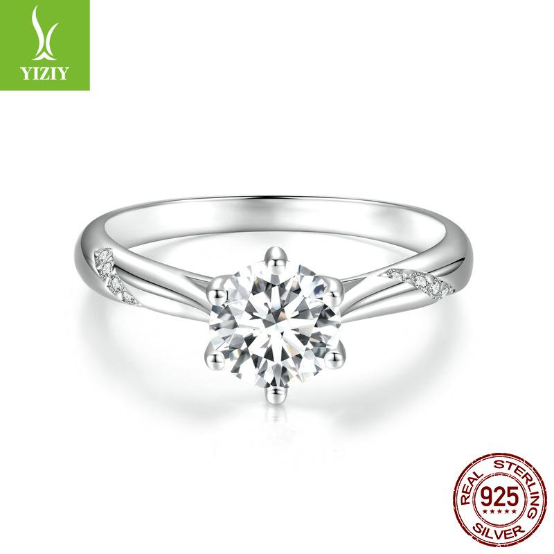 Ins Style Fashion One-Carat Moissanite Ring S925 Silver Belt Certificate Mozzarella Diamond Ring