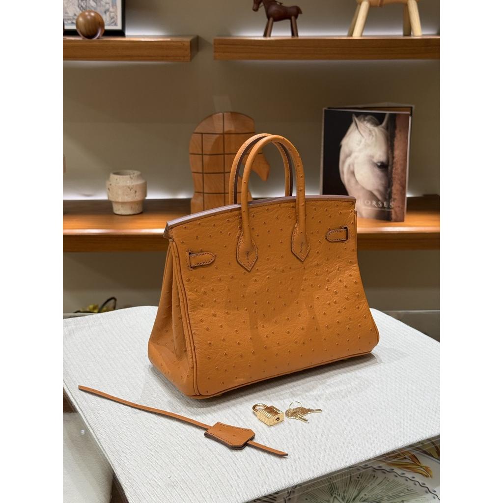 Ostrich Pattern Upgraded First Layer Cowhide Dukopp Slash Platinum 25/30 Inner Seam Edition Fashion Large Capacity Handbag