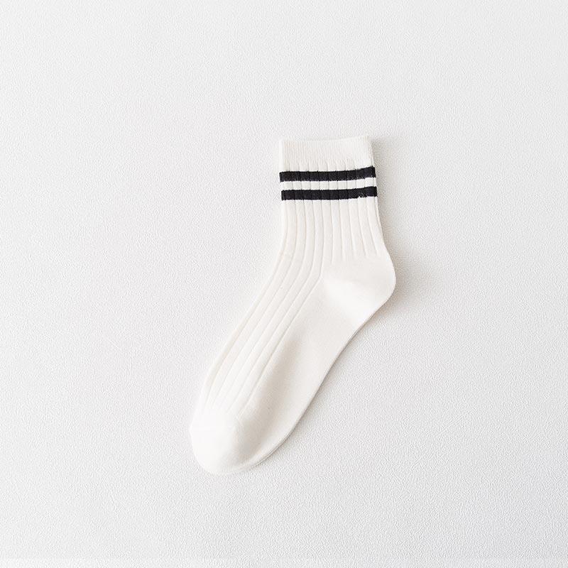 Men's Mid-calf Socks Spring and Autumn Two-bar Solid Color Cotton Socks Breathable Striped Men's Autumn and Winter Double-needle Long Calf Socks