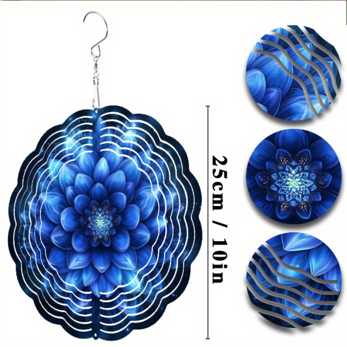 

Blue and White Metal Wind Spinner with 360 Hook Elegant Floral Design for Garden Yard Outdoor Decor Spring Summer Fall 01A