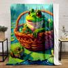 "Frogs In Basket On Lily Pads" Patterned Flannel Blanket Perfect for the Bedroom Living Room, Sofa, or a Little Nap