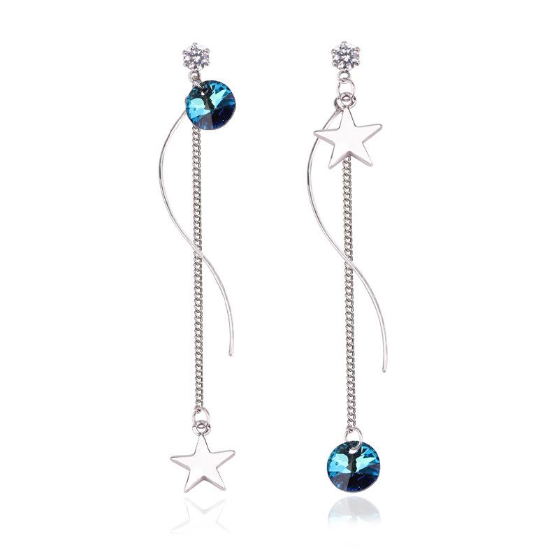 Suijue Jewelry 925 Silver Needle Star Earrings Women S Asymmetrical Crystal Fashion Personality Earrings Long павлин голубой