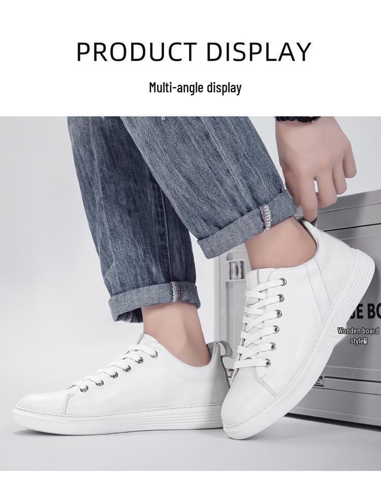 Men's Genuine Leather Retro White Cowhide Sneakers