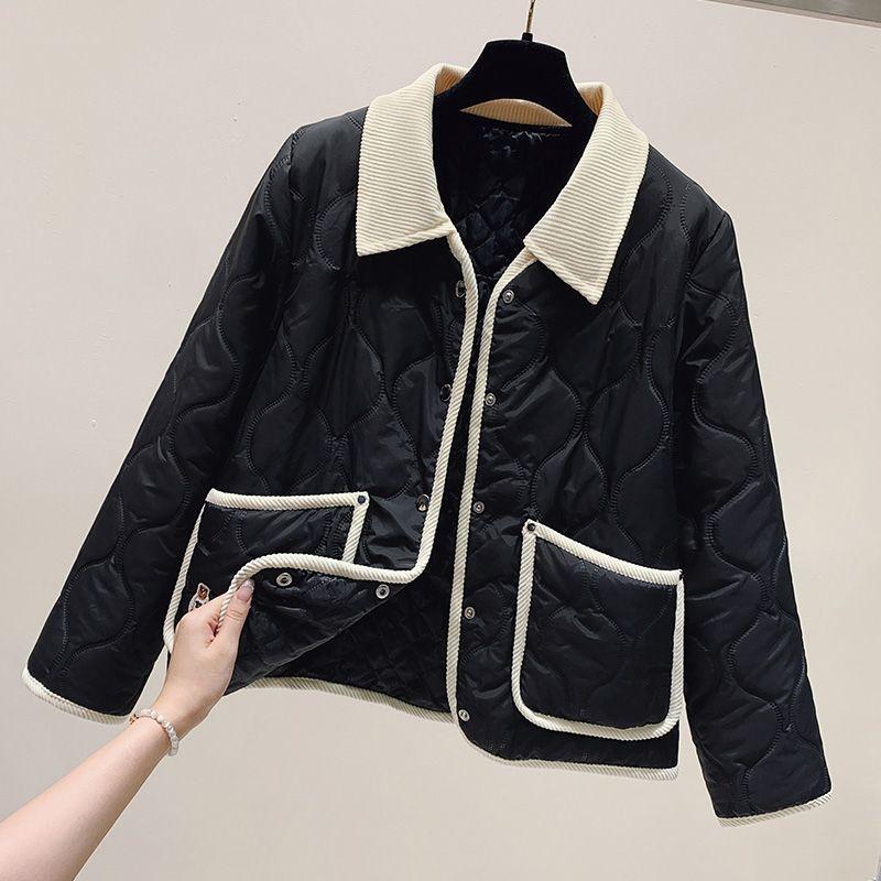 Stylish Short Cotton-Padded Jacket for Students with College Style and Slimming Effect