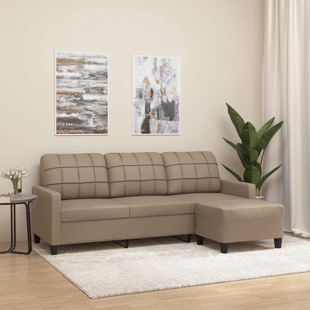 Vidaxl 3-Sitzer Sofa mit Hocker, Cappuccino, 180 cm, Kunstleder
